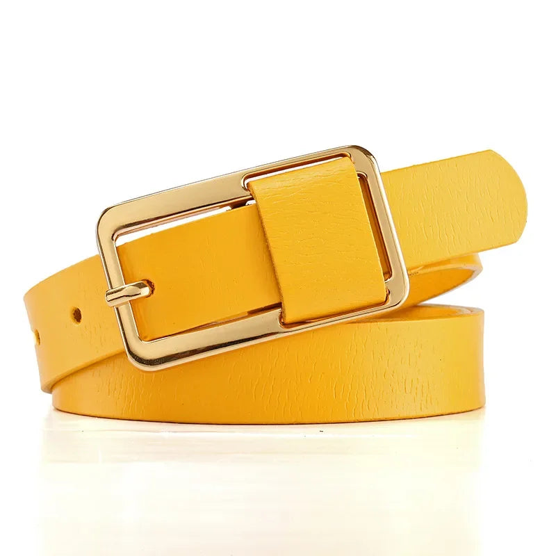 Cinto de Couro Com Fivela Retangular amarelo