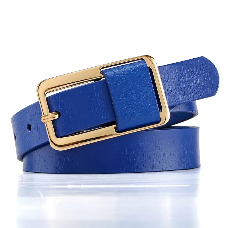 Cinto de Couro Com Fivela Retangular azul