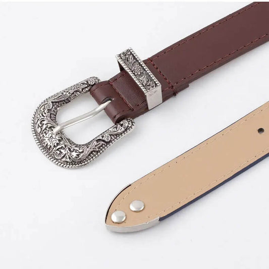 Cinto de Couro Com Fivela Retrô Chocolate