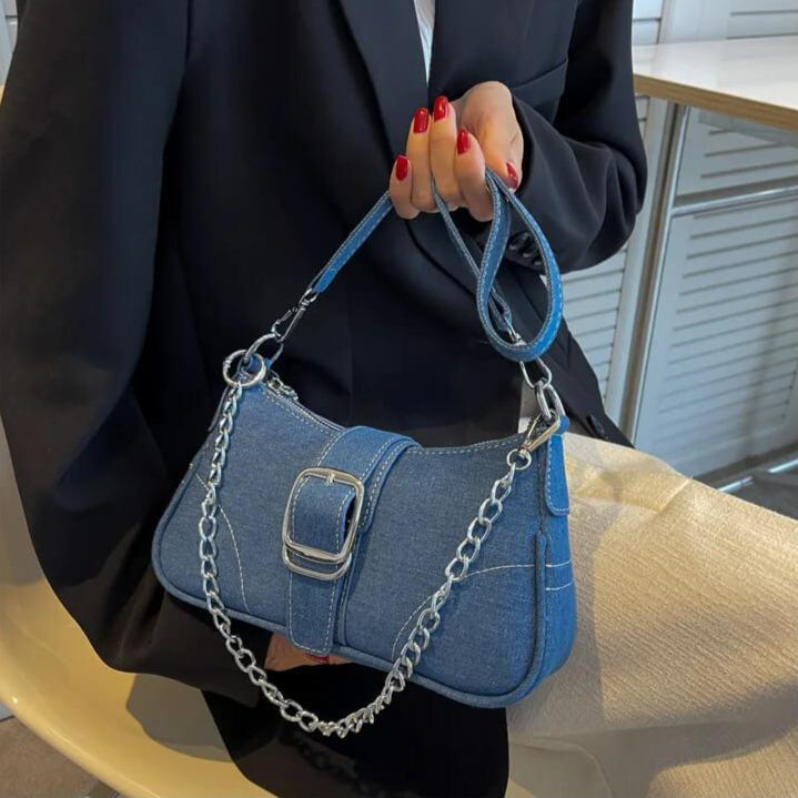 Bolsa Baguete com Corrente Mayla Azul