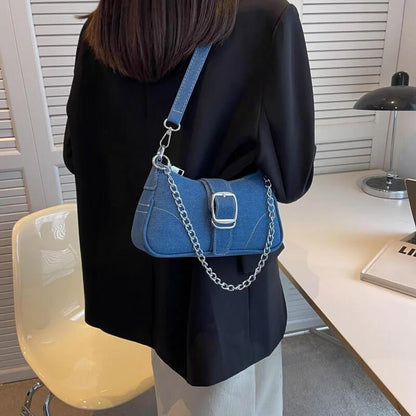 Bolsa Baguete com Corrente Mayla Azul