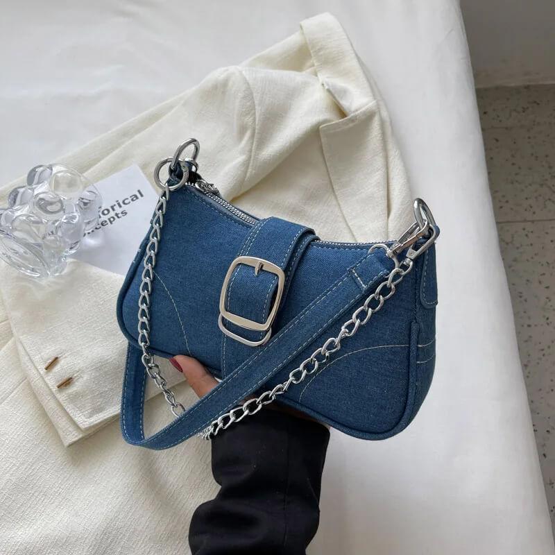 Bolsa Baguete com Corrente Mayla Azul