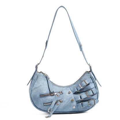 Bolsa Baguete de Couro Azul Stella