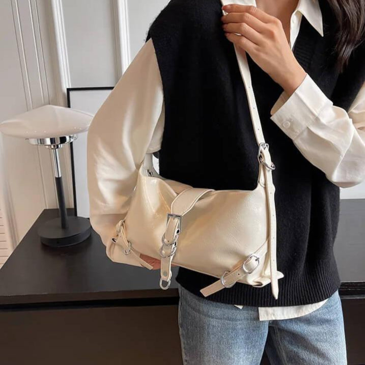 Bolsa Baguete de Couro Elisa Branco