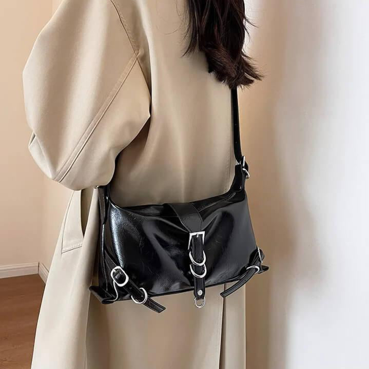 Bolsa Baguete de Couro Elisa Preto