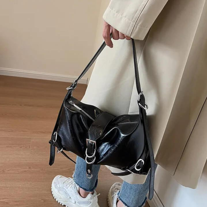 Bolsa Baguete de Couro Elisa Preto