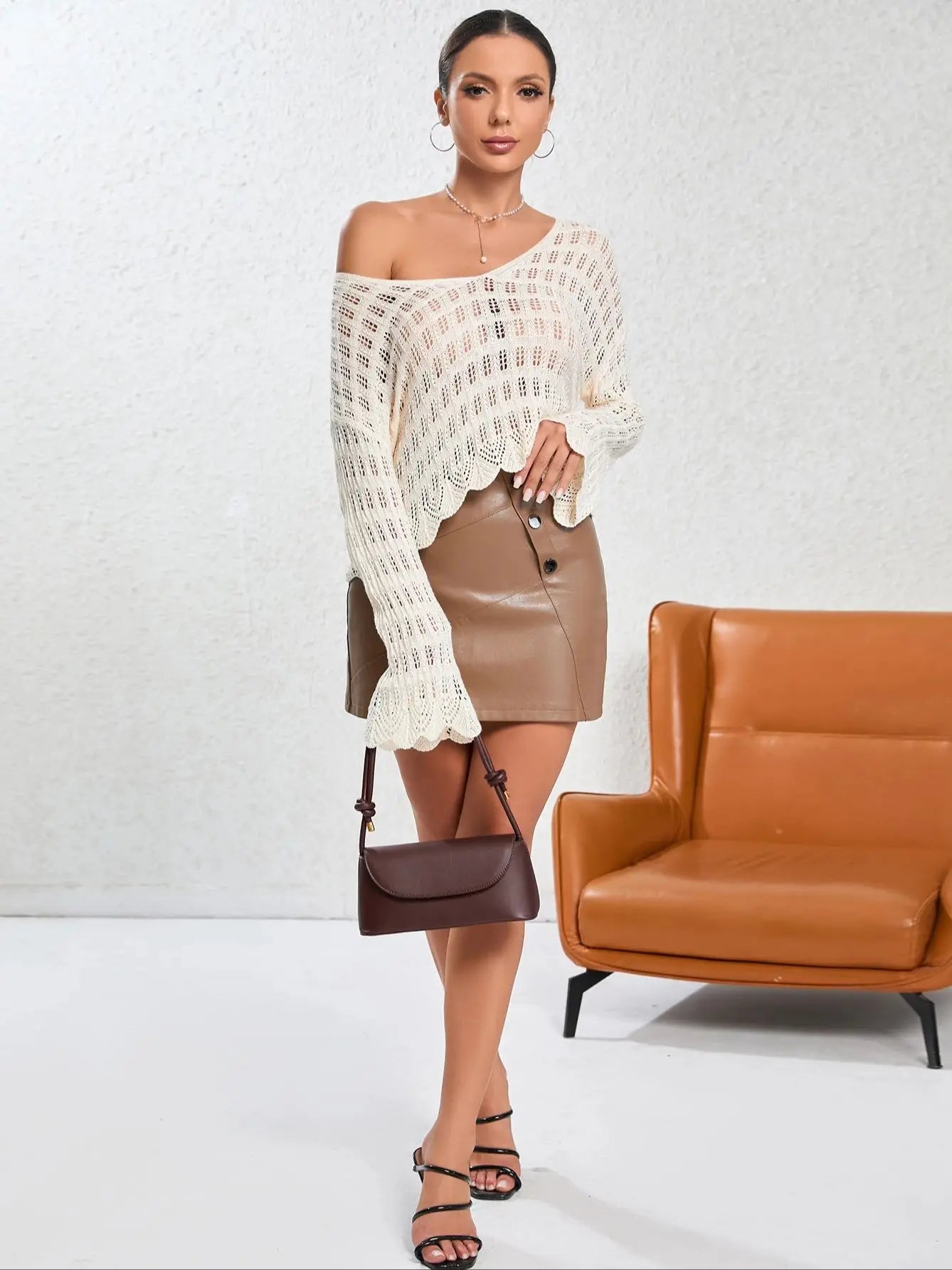 Bolsa Baguete de Couro Laine Café