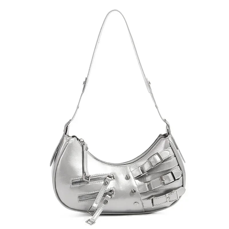 Bolsa Baguete de Couro Prata Stella