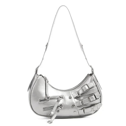 Bolsa Baguete de Couro Prata Stella