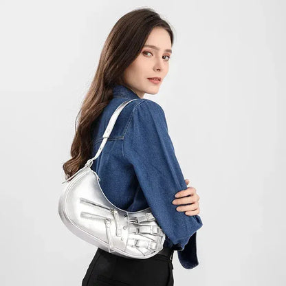 Bolsa Baguete de Couro Prata Stella
