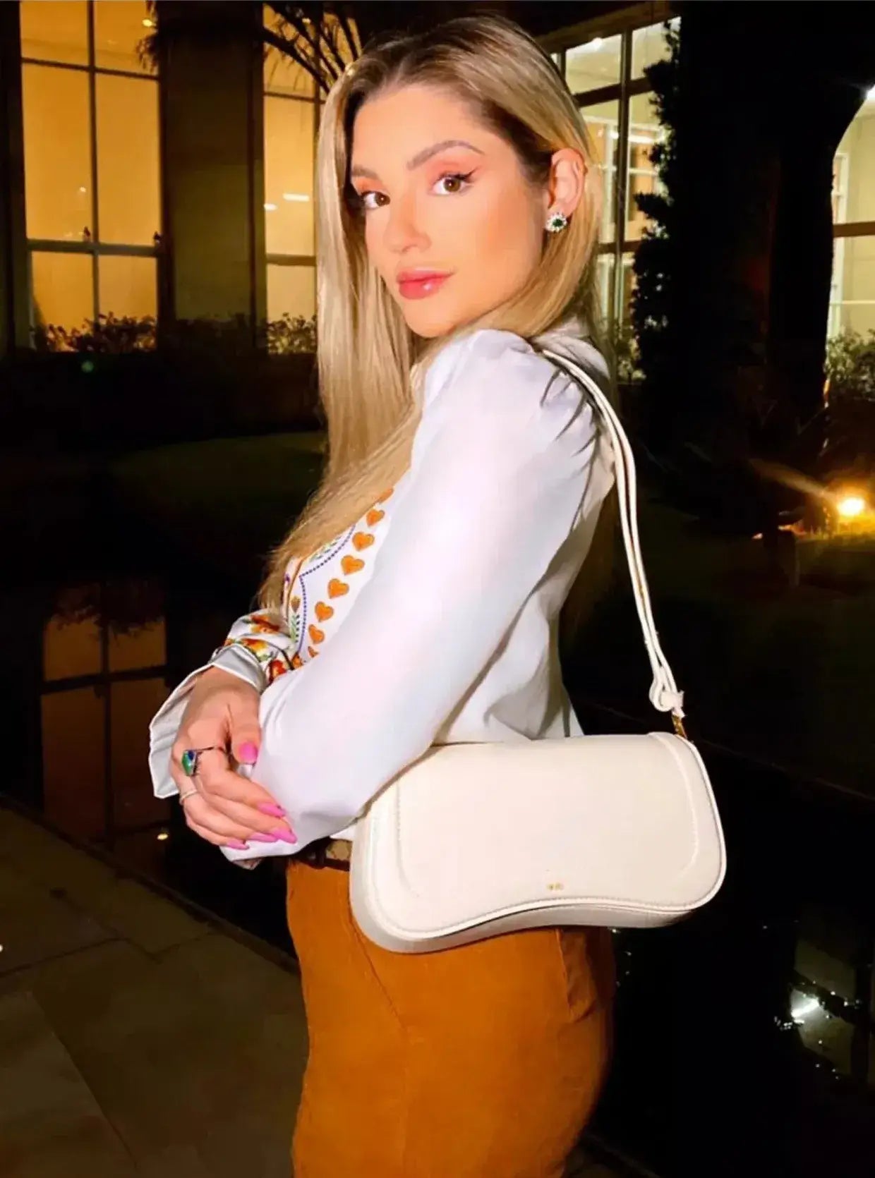 Bolsa Baguete de Couro Abigail Branca