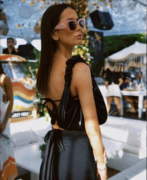 Bolsa Hobo Plissada Nila Preta