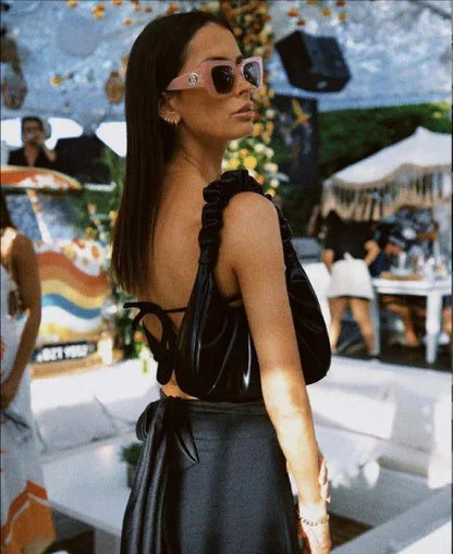 Bolsa Hobo Plissada Nila Preta