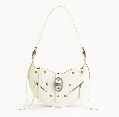 Bolsa Hobo de Couro Branca com Rebites Helen