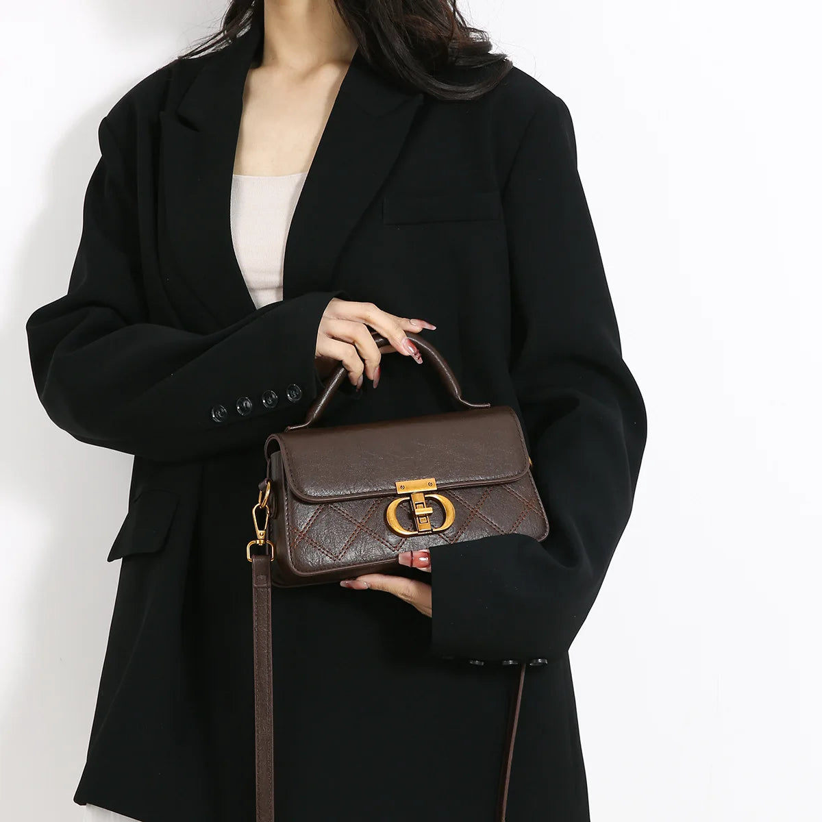 Bolsa Satchel de Couro Fern Chocolate