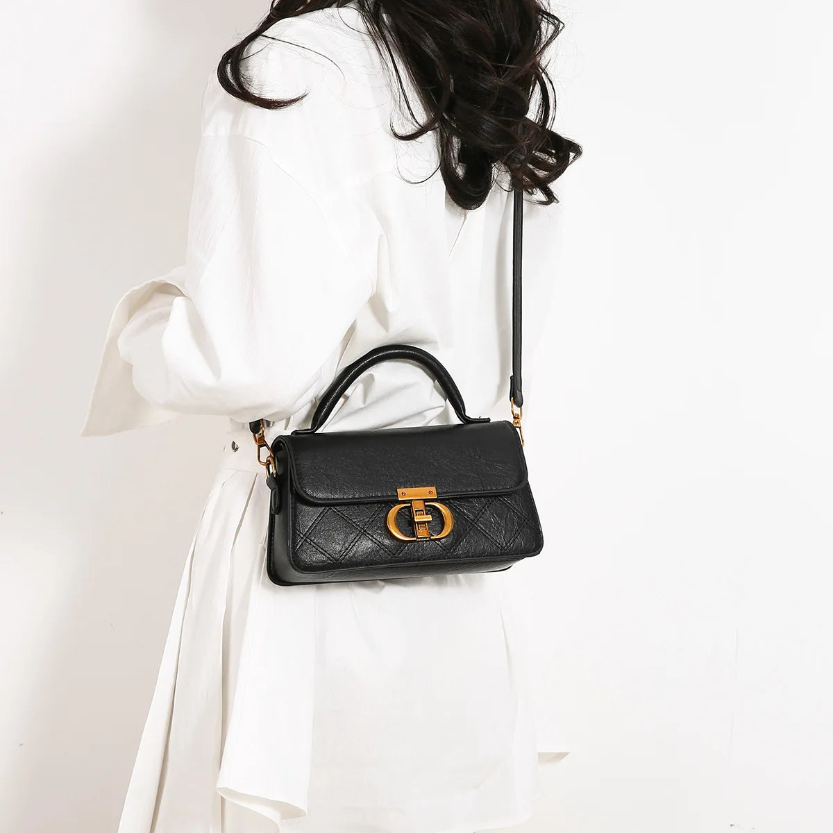Bolsa Satchel de Couro Fern Preto