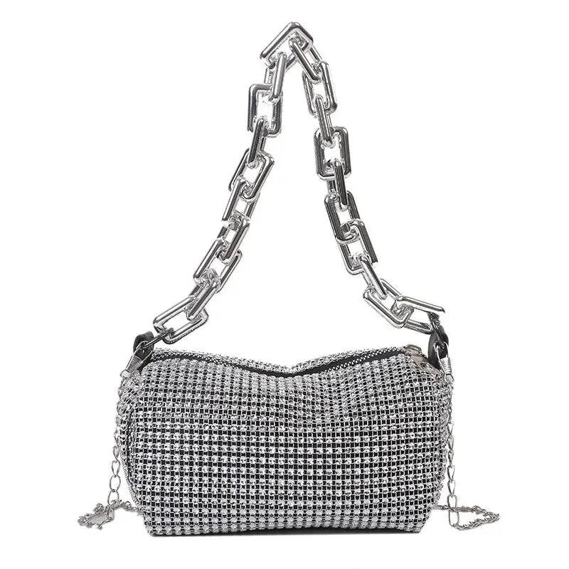 Bolsa Strass com Corrente Manon Prata