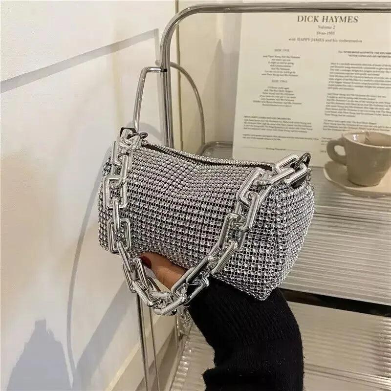Bolsa Strass com Corrente Manon Prata