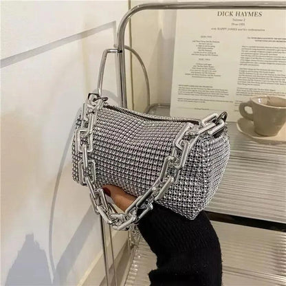 Bolsa Strass com Corrente Manon Prata