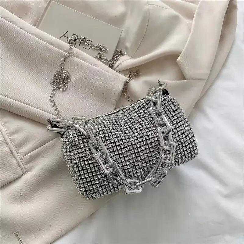 Bolsa Strass com Corrente Manon Prata