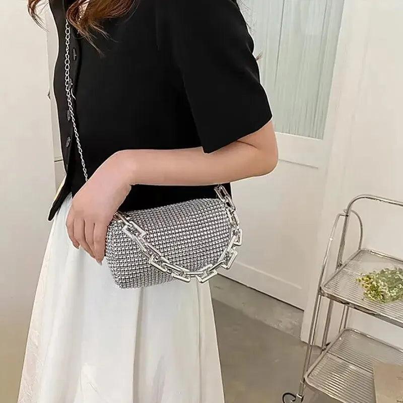 Bolsa Strass com Corrente Manon Prata