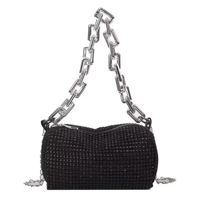 Bolsa Strass com Corrente Manon Preto