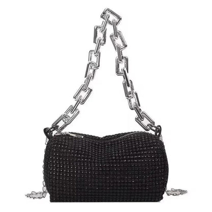 Bolsa Strass com Corrente Manon Preto