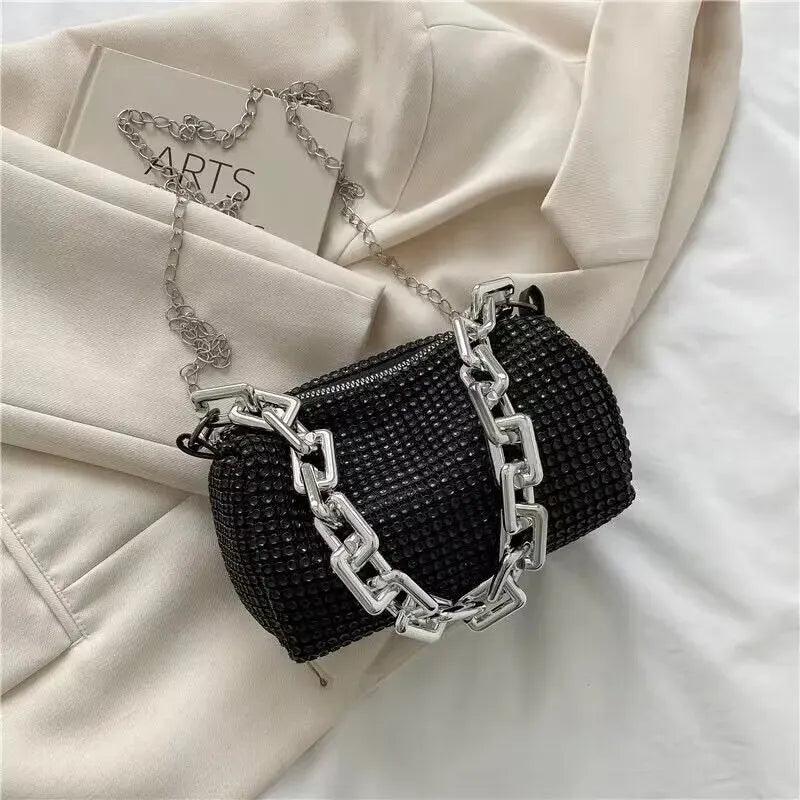 Bolsa Strass com Corrente Manon Preto