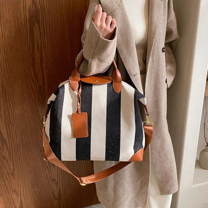 Bolsa Tote Listrada Prestige Marrom
