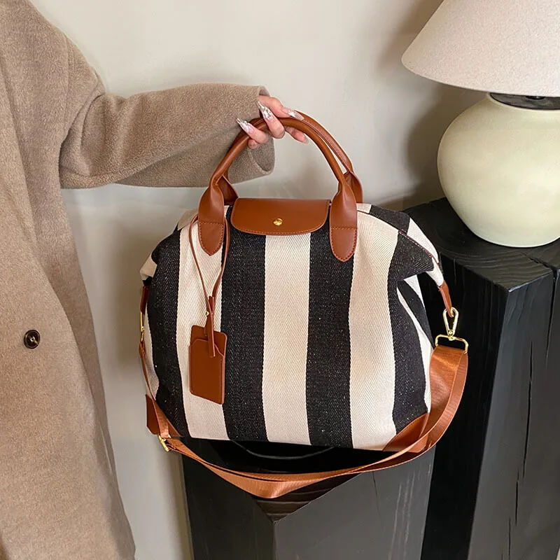 Bolsa Tote Listrada Prestige Marrom