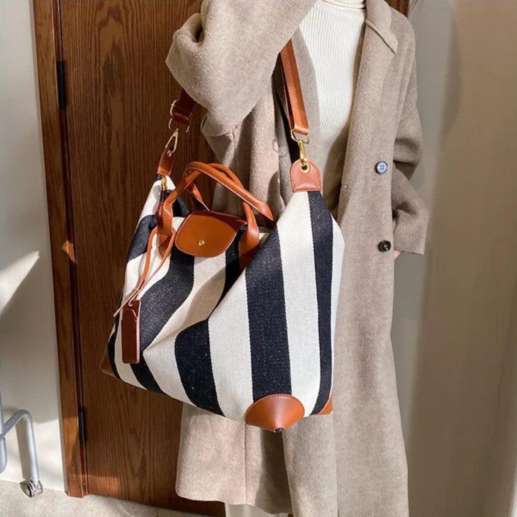 Bolsa Tote Listrada Prestige Marrom