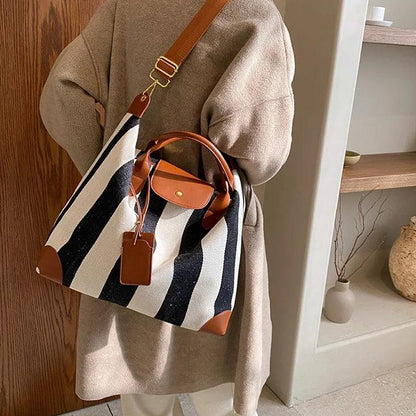 Bolsa Tote Listrada Prestige Marrom