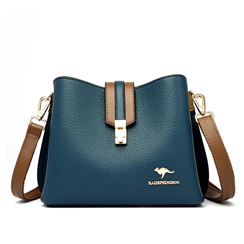Bolsa de Ombro em Couro Kaidi Azul