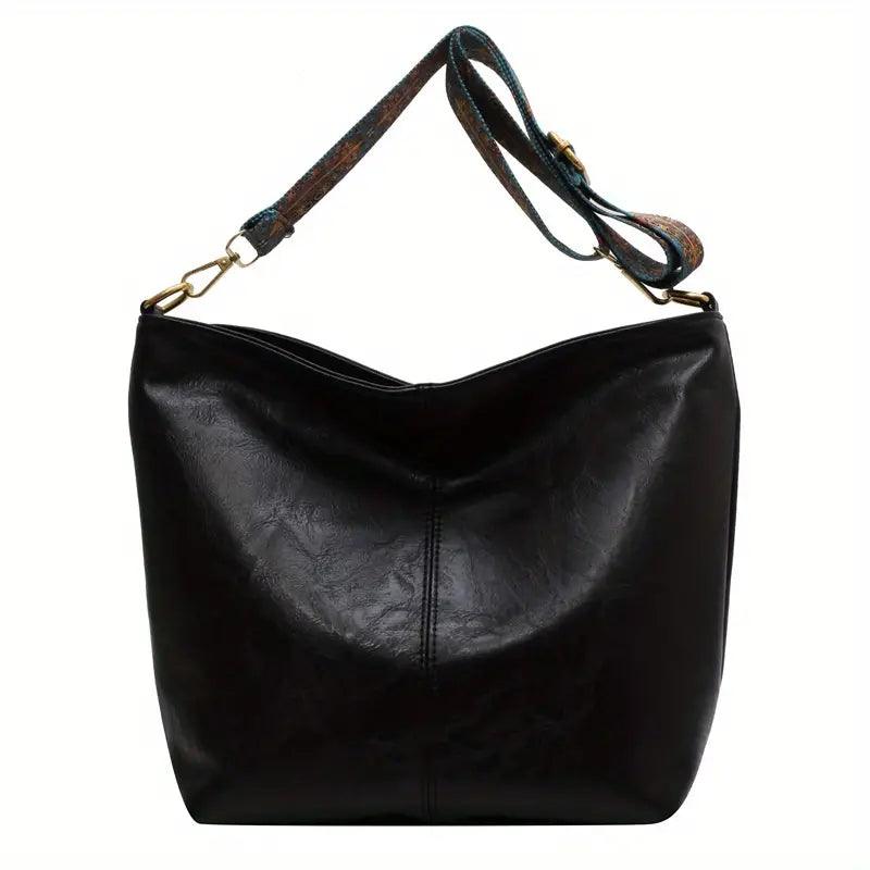Bolsa de Ombro em Couro Lenc Preto