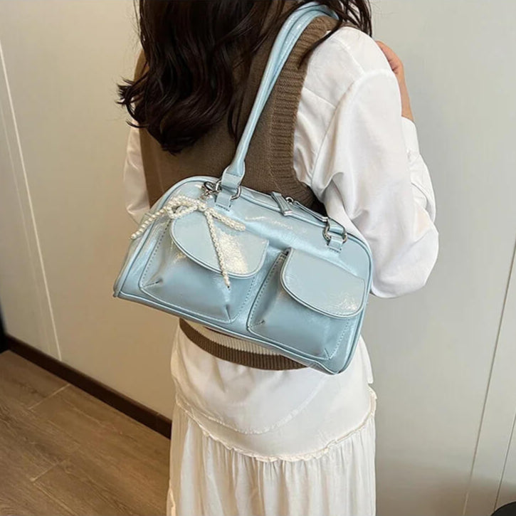 bolsa baguete vintage azul marinho hanna