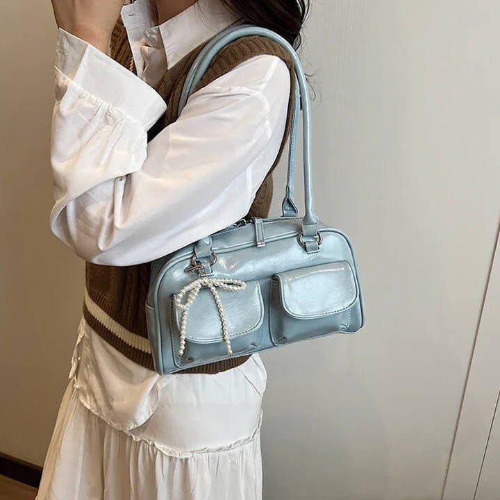 bolsa baguete vintage azul marinho hanna
