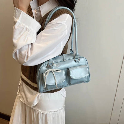 bolsa baguete vintage azul marinho hanna