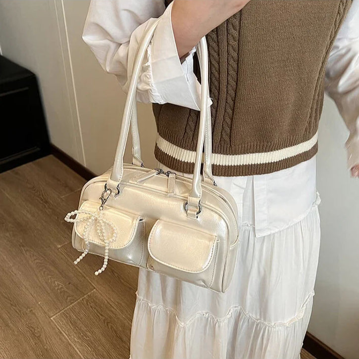 bolsa baguete vintage bege hanna